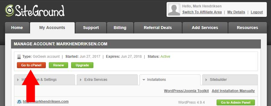 Go to Cpanel