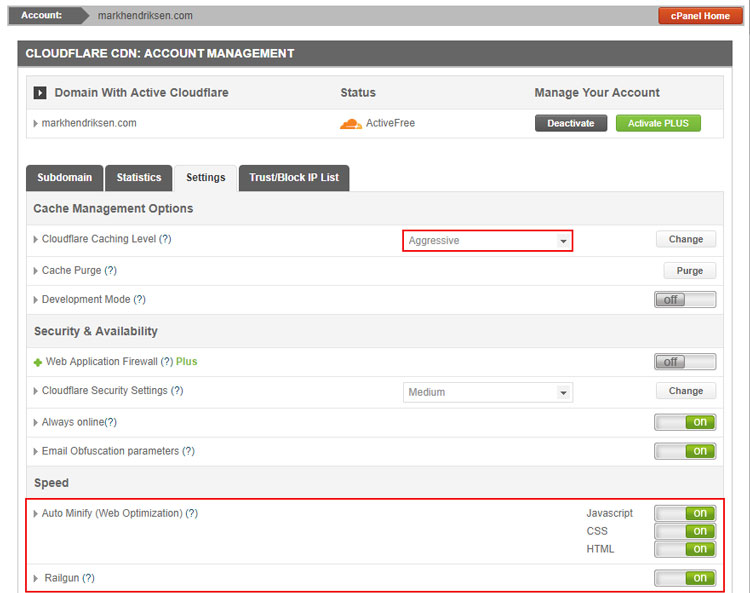 Cloudflare settings