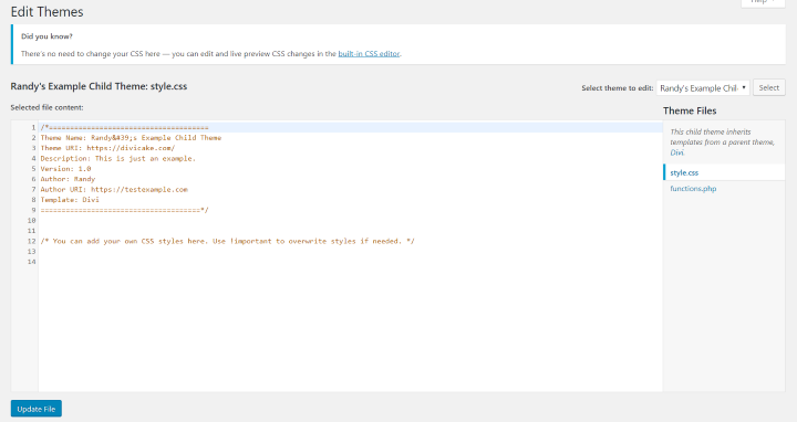 CSS stylesheet Blank Child Theme