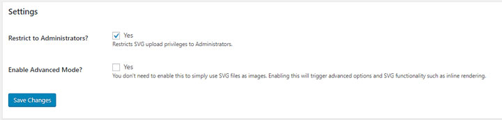SVG support plugin settings