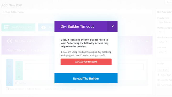 Divi builder timeout error