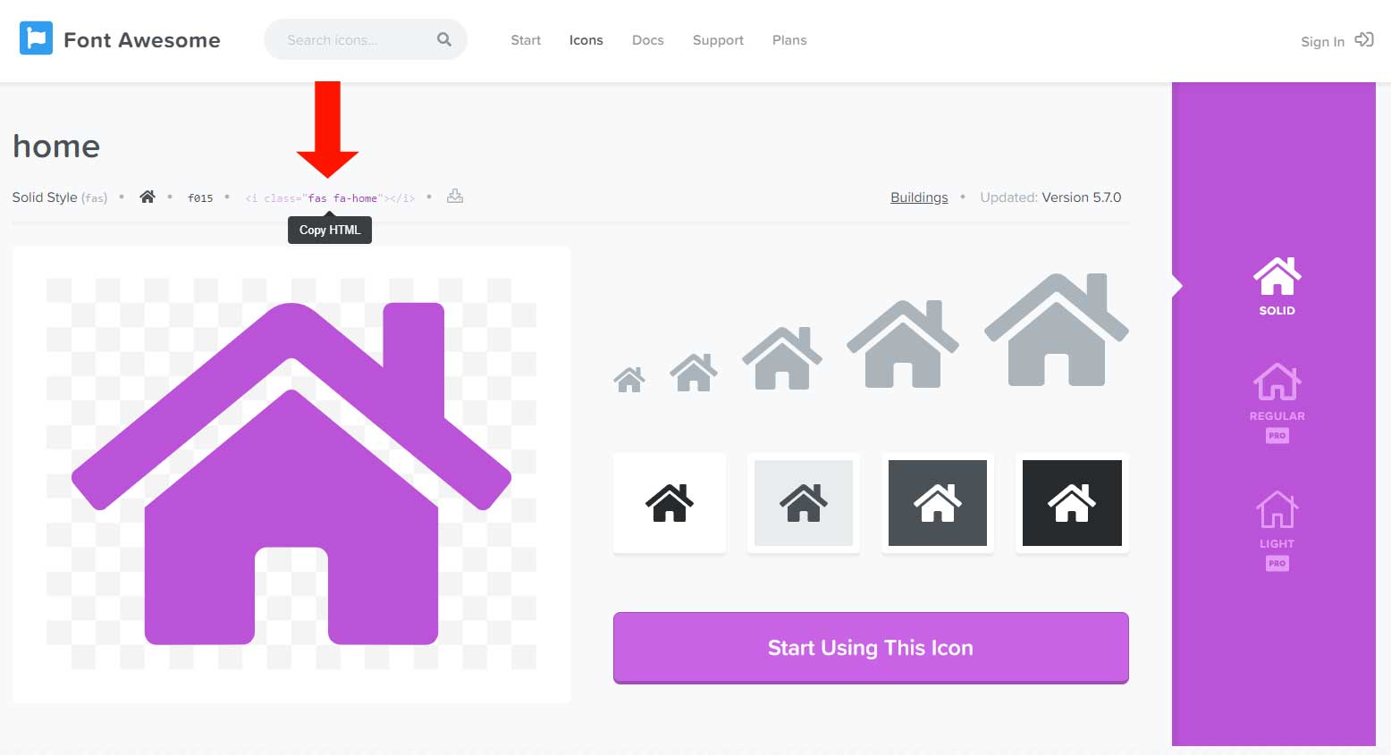 Font Awesome home icon