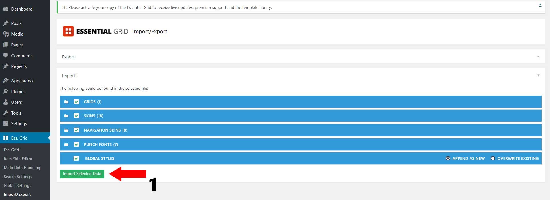 Import Essential Grid layout
