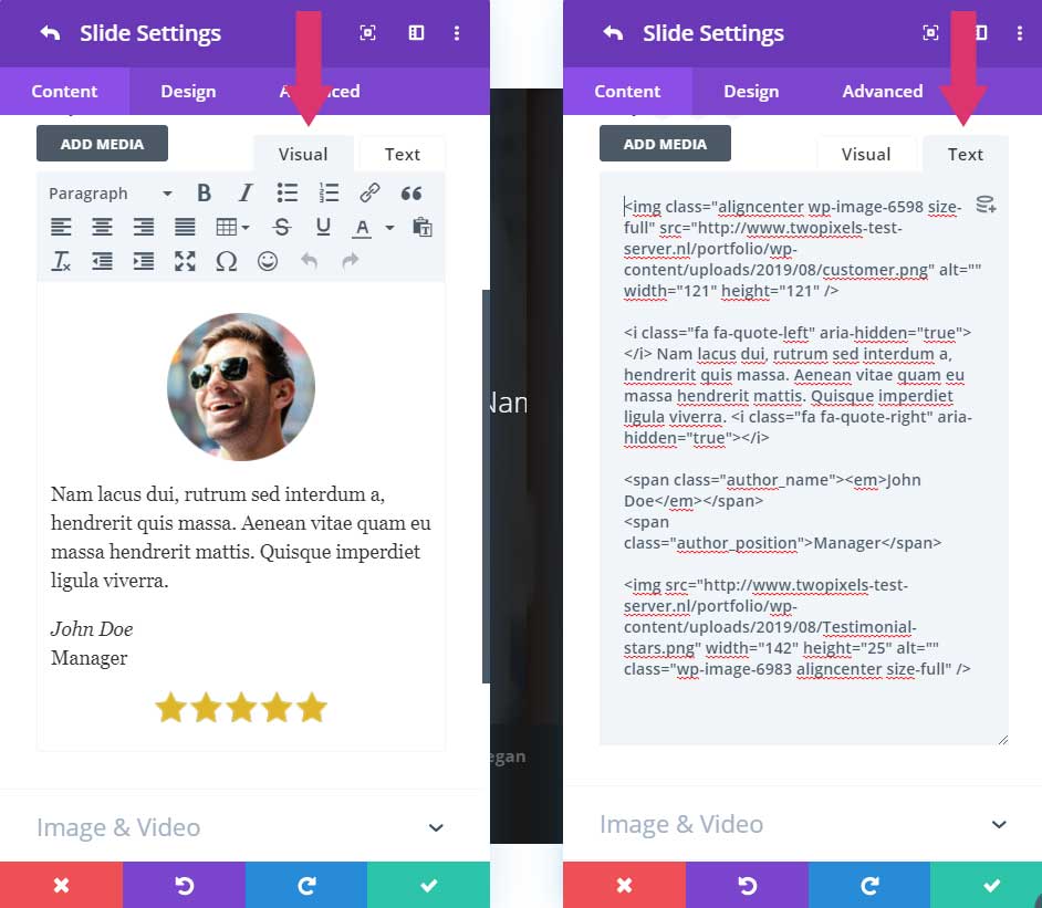 Visual and text tab