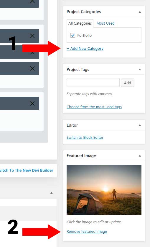 set a categorie and featured image