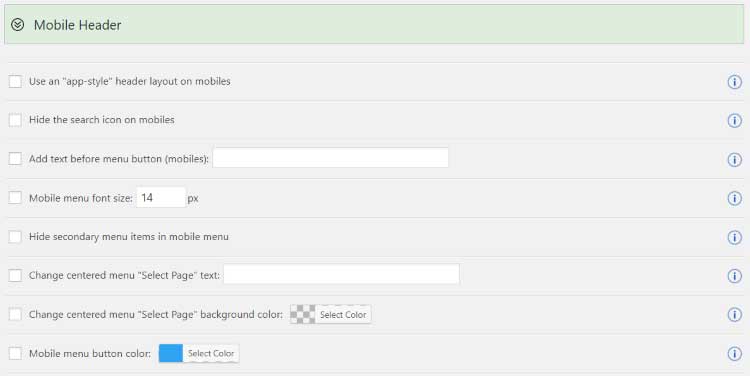 Mobile header settings