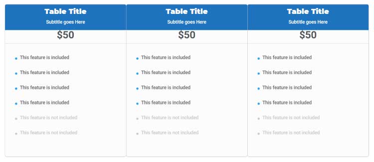 Pricing table example