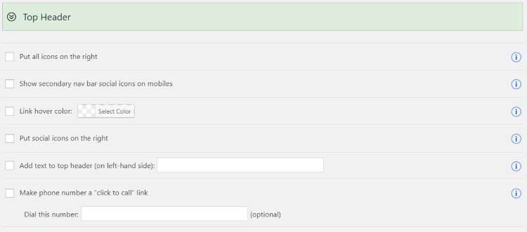 Top header settings