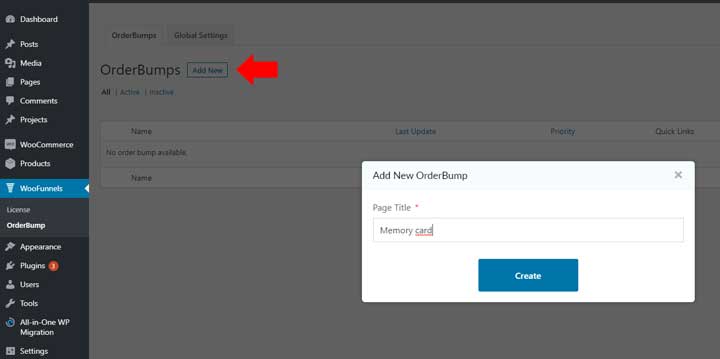 Create a new order bump