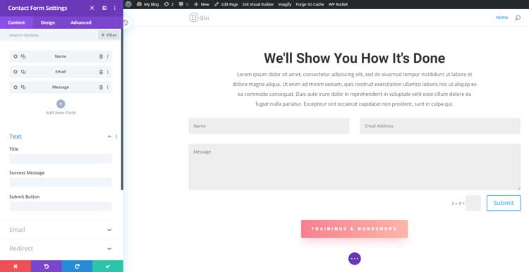 Contact form builder in Divi