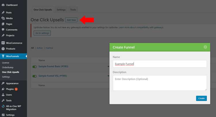 Create a new one click upsell