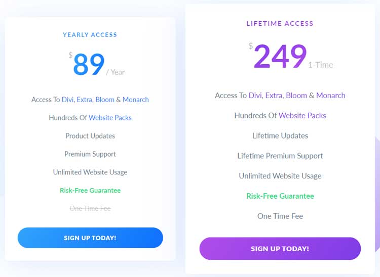 Divi pricing plans