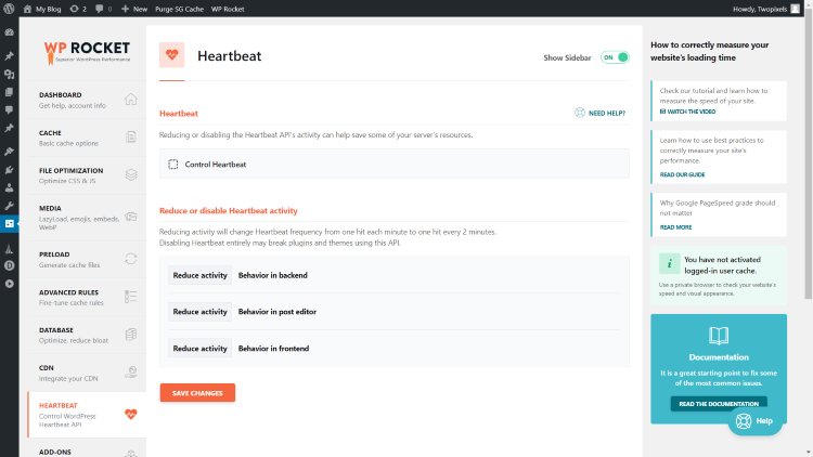 WP Rocket Heartbeat