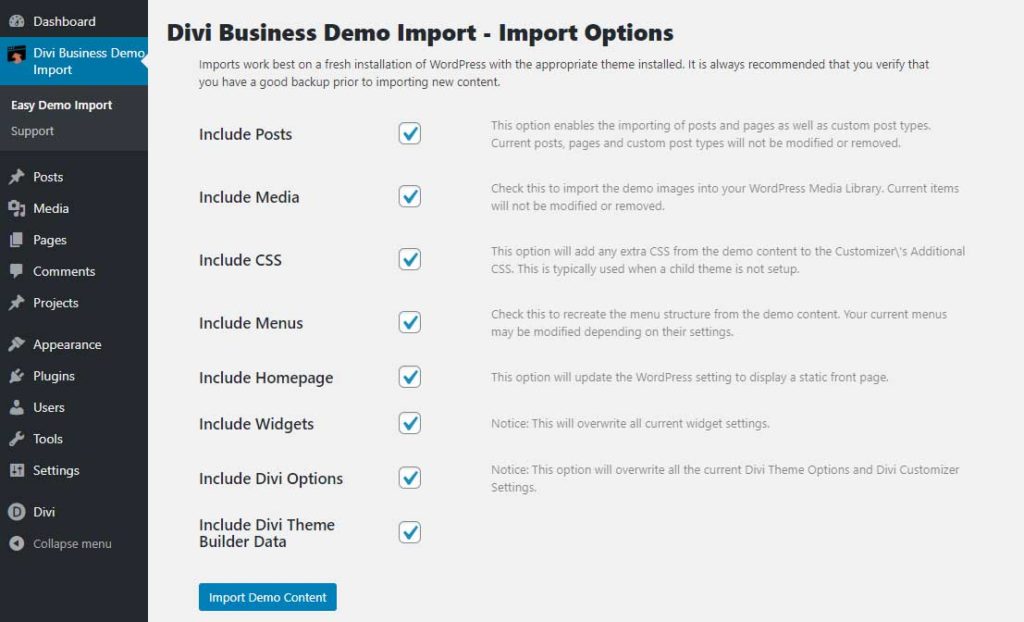 easy demo import