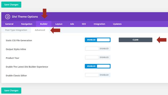 Clear the static CSS file generation in Divi