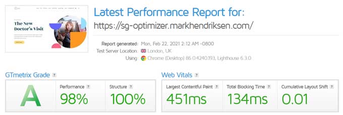 GT Metrix test after- optimization-with SG optimizer