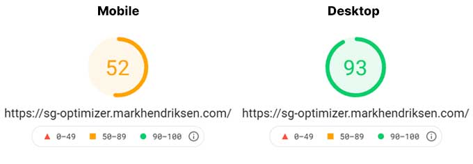 Google page speed test after optimization SG optimizer