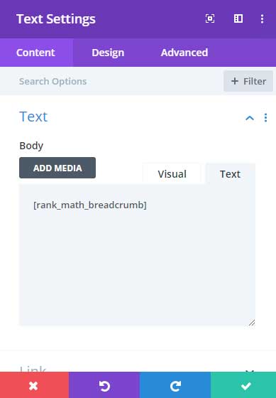 Placing Rank Math breadcrumb shortcode in Divi