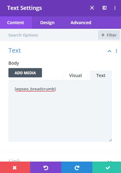 Placing Yoast SEO breadcrumb shortcode in Divi