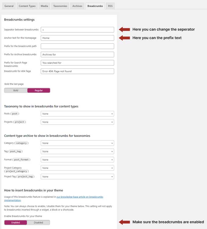 Yoast SEO breadcrumbs settings