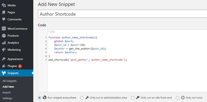 Code Snippets plugin