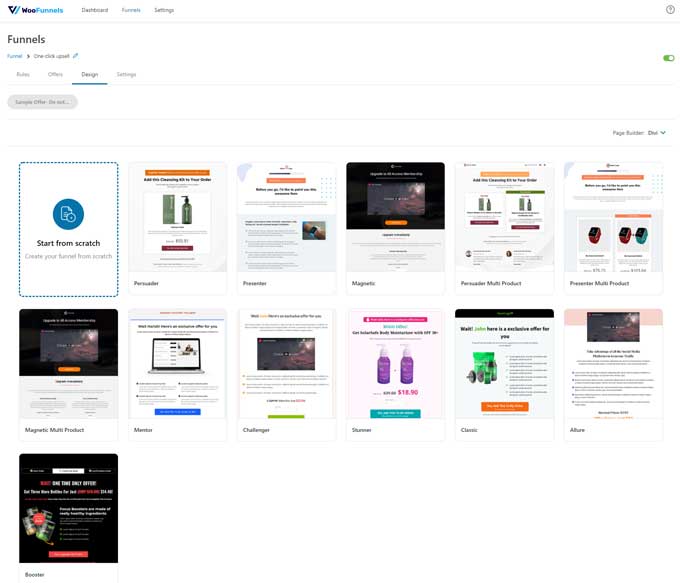 One click upsells Divi templates