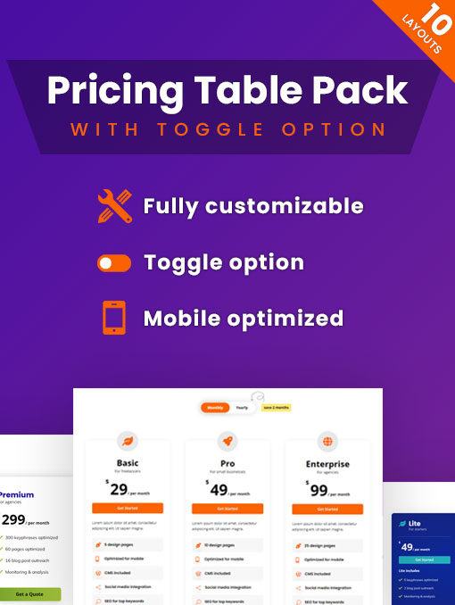 Divi pricing table pack with toggle