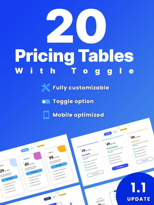 Divi pricing table pack with toggle