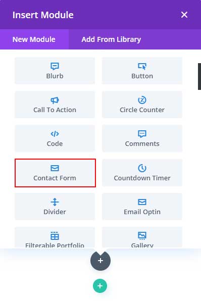 Add a Divi contact form module to your website