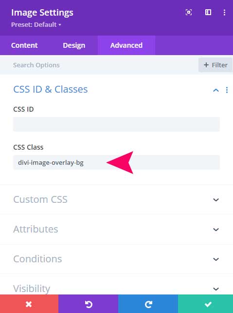 Add the CSS class divi image overlay background