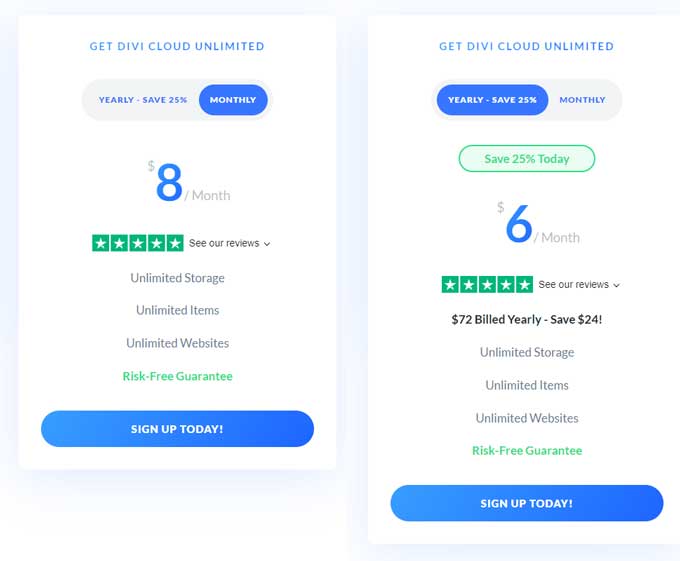 Divi Cloud pricing plans