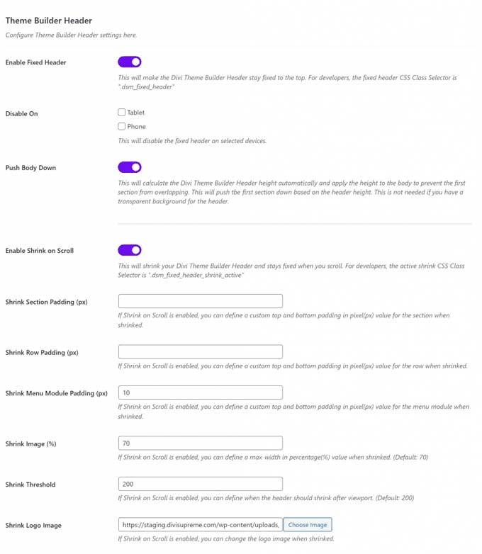 Divi supreme header options