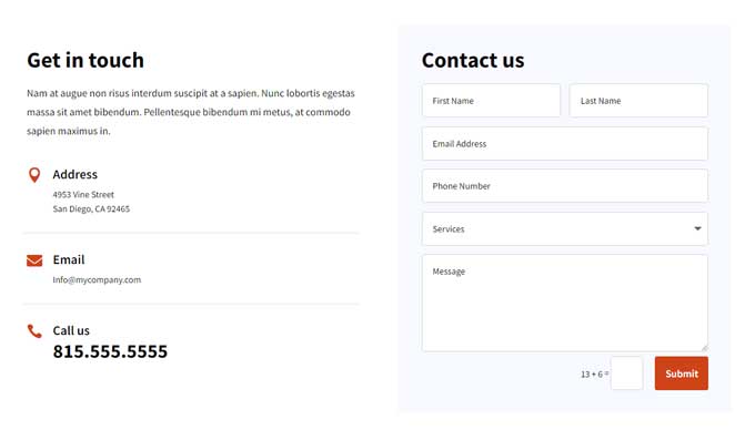 Divi contact form example