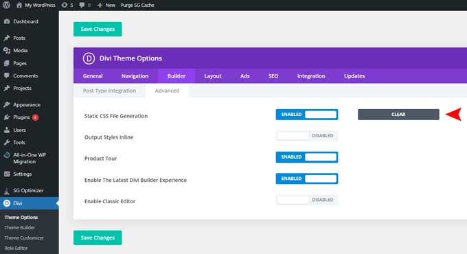 Divi static CSS cache