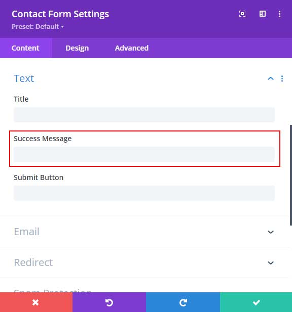 Divi contact form success message