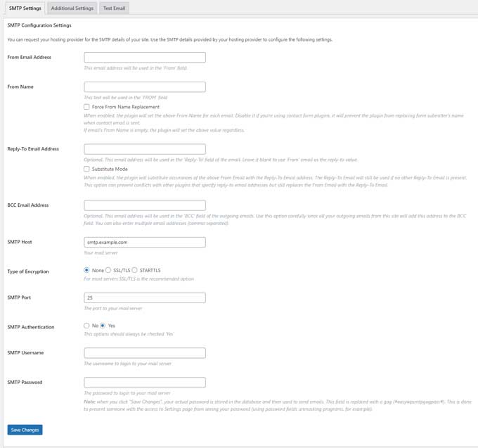 Easy SMTP mail settings