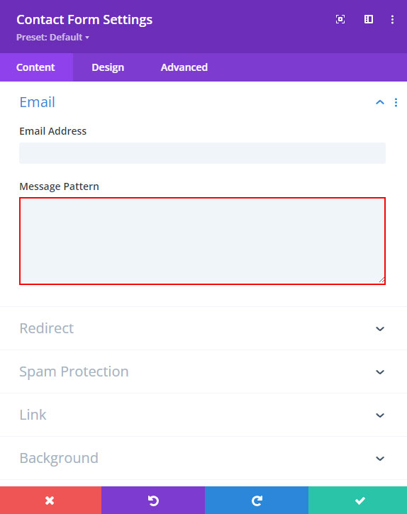 Divi contact message pattern field