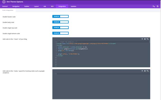 Add the tracking code to Divi