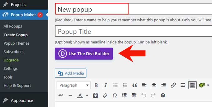 Click use the Divi Builder