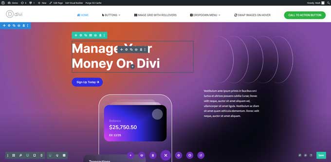 Divi builder interface