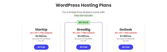 SiteGround hosting packages