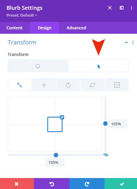 Transform hover option for Divi