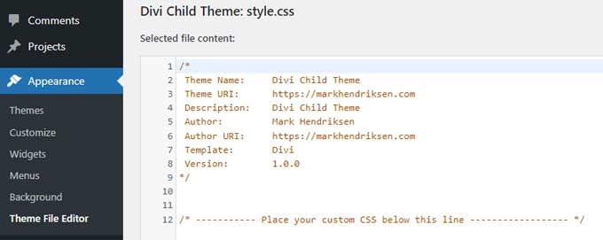 Change thhe name in style.css file