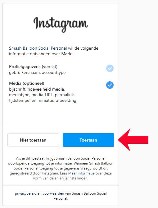 Allow Instagram to connect