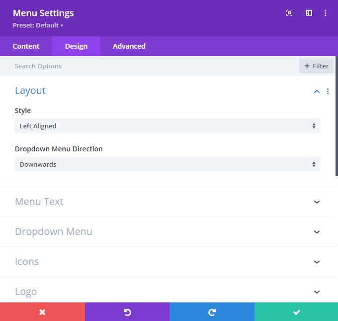 Choose a menu layout