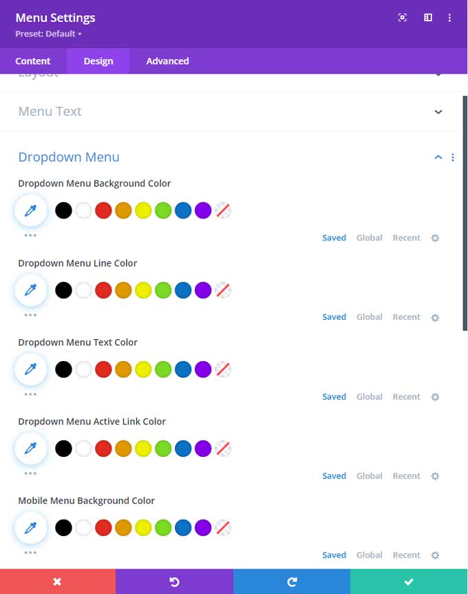 Dropdown menu colors in Divi