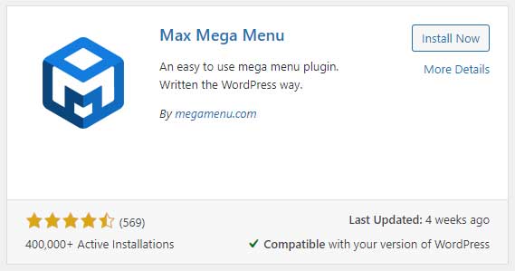 Max Mega Menu plugin installation