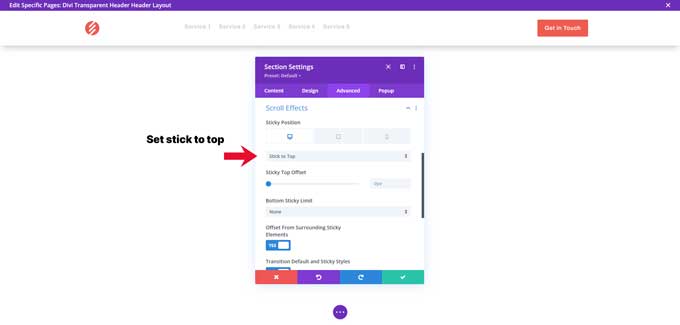 Set sticky position to top