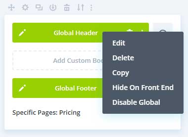 Disable global header and footer