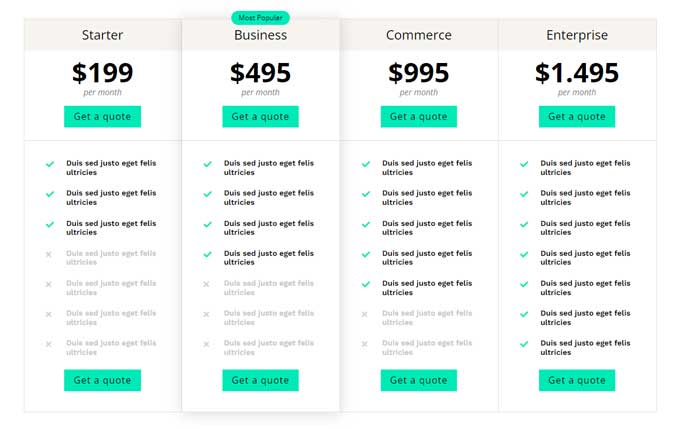 Pricing table module